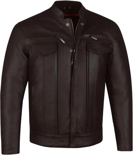 Miniatura 11 de COMMUTER - Chaqueta de motocicleta para hombre, piel de búfalo premium, armadura CE, bolsillos utilitarios, Street Cruiser Motorbike Biker Negro