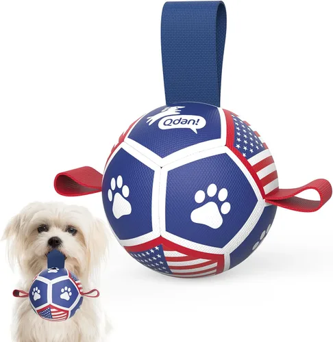 Miniatura 13 de QDAN Juguetes para perros, pelota de fútbol extragrande con correas, juguete de remolcador, juguete de agua, bolas duraderas para perros