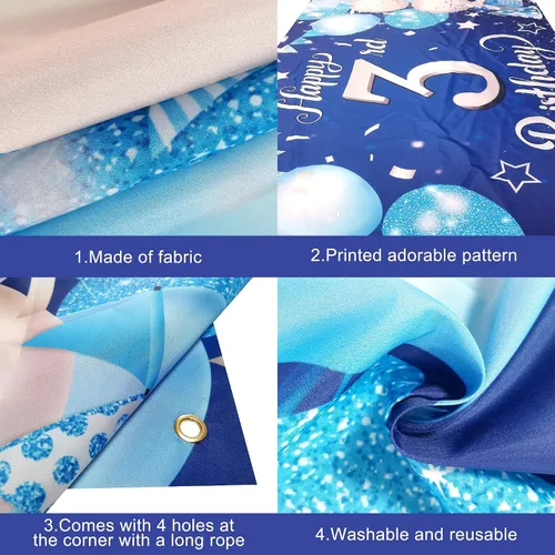 Miniatura 5 de KatchOn, Cartel de tercer cumpleaños azul y plateado – Xtralarge, 72 x 44 pulgadas Decoraciones azules de tercer cumpleaños para niños y niñas