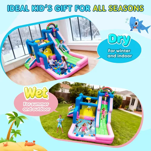 Miniatura 4 de Casa de rebote inflable Flamingo para niños – Castillo inflable 10 en 1 con doble tobogán, piscina de bolas, aro de baloncesto, pared de escalada
