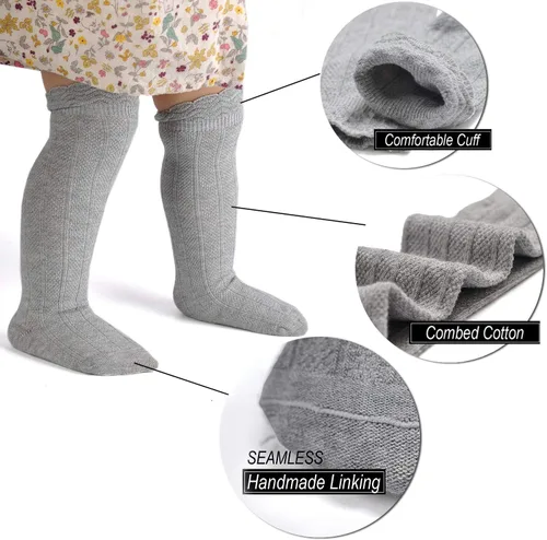 Miniatura 30 de EPEIUS Calcetines altos hasta la rodilla para bebés y niños pequeños (paquete de 3/5)