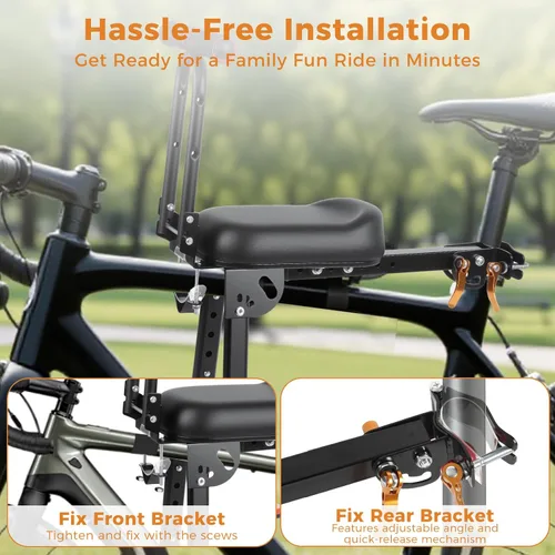 Miniatura 5 de Asiento de bicicleta plegable para niños, asiento de bicicleta de montaje frontal para niños en bicicleta de adultos, asiento portátil de bicicleta