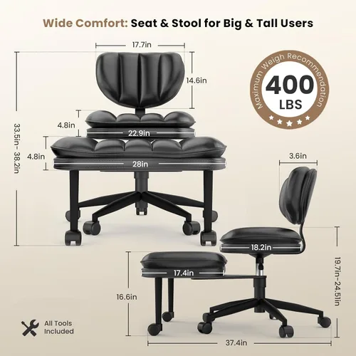 Miniatura 2 de Silla de oficina extra ancha y alta con patas cruzadas, asiento de nube profundamente acolchado, soporte ergonómico para respaldo, altura ajustable