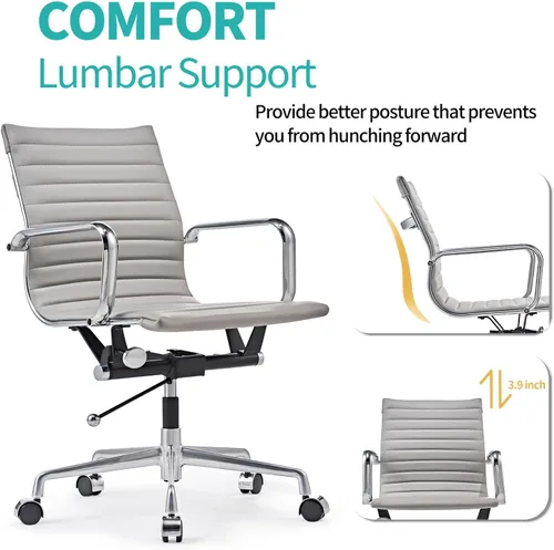 Miniatura 5 de Soporte de espalda media con reposabrazos ergonómico para oficina, escritorio giratorio ajustable de cuero vegano, sillas de recepcionista