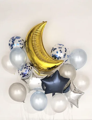 Sweet Moon Ramo de globos de luna y estrella de 16 piezas, decoración para baby shower, cumpleaños, revelación de género, Eid y Ramadán (azul)