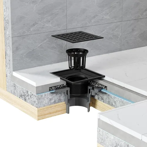 Miniatura 5 de Neodrain Desagüe de ducha cuadrado, rejilla de acero inoxidable 304 negro de 4 pulgadas y cuerpo de drenaje de PVC, rejilla con kit que incluye