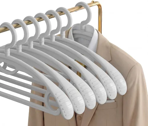 Percha de ropa de plástico, extra gruesa de plástico con hombro ancho para adultos, rotación de 360 grados, antideslizante, percha estándar para