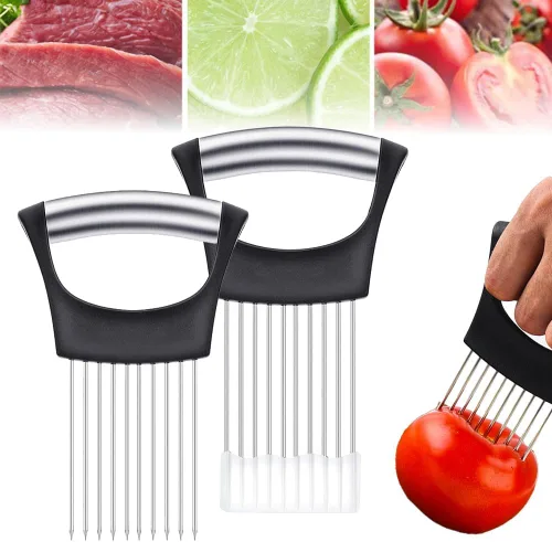 Cortador de cebolla y picador de verduras, soporte de cebolla de acero inoxidable para cortar, utensilios de cocina, cortador para carne, fruta,