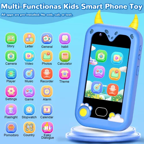Miniatura 2 de Lapare - Teléfono inteligente para niños, 2.8'' de pantalla táctil HD con cámara doble para niños, teléfono de juguete de dinosaurio