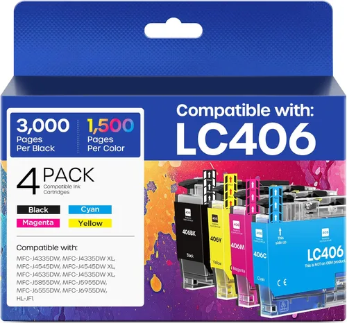 Cartuchos de tinta compatibles LC406 LC406XL de repuesto para Brother LC406 XL LC 406 Cartucho de tinta compatible con impresoras MFC-J4335DW