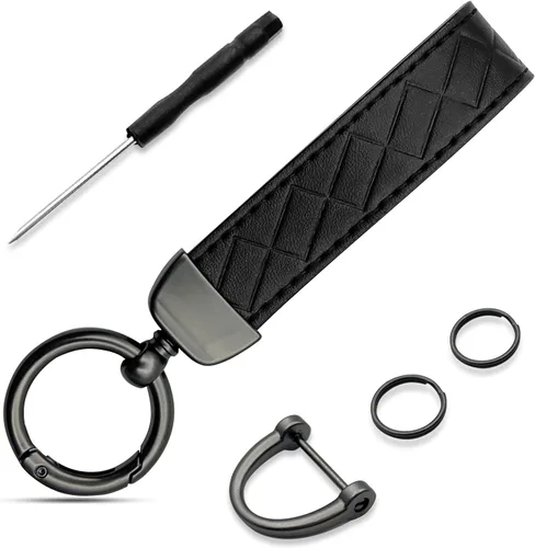 NTNEV Llavero de cuero genuino para automóvil, llavero universal, giratorio de 360 grados, anillo en D antipérdida, 2 llaveros y 1 destornillador,