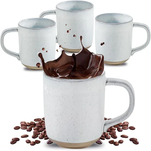 Miniatura 8 de Tazas de café HASENSE, juego de 4 tazas de cerámica de 15 oz con asa y patrones de muñecos de nieve para hombre mujer, juego de tazas de porcelana