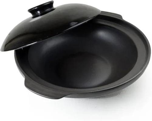 Miniatura 4 de Cacerola de arcilla seca resistente al calor, cacerola de cerámica prémium con tapa, para cocinar sopa terrina, color negro, 42 onzas