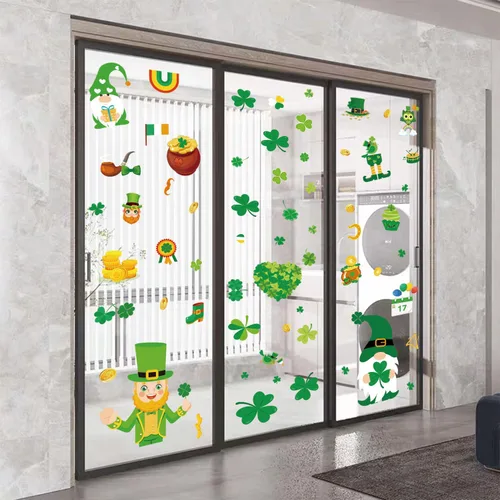 Miniatura 5 de AOWDIAO Calcomanías reutilizables de doble cara para ventana, duendes, tréboles, gnomos, monedas, decoración irlandesa festiva para ventanas