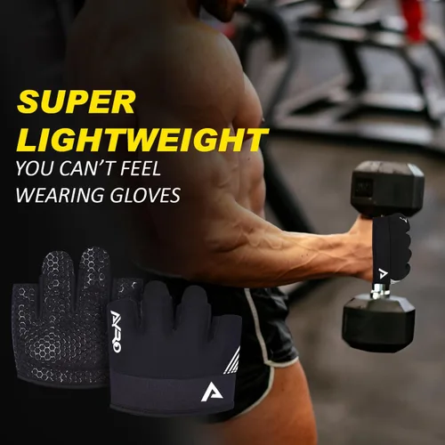 Miniatura 5 de AYRO Guantes de entrenamiento mínimos, guantes cortos parciales de gimnasio para levantamiento de pesas con almohadillas de agarre para hombres