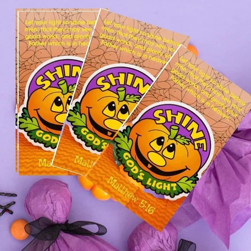 Miniatura 5 de Biblebanz 24 juegos de lápices de calabaza cristiana con Let Your Light Shine a granel calabaza Halloween tarjetas de bolsillo tronco o golosina
