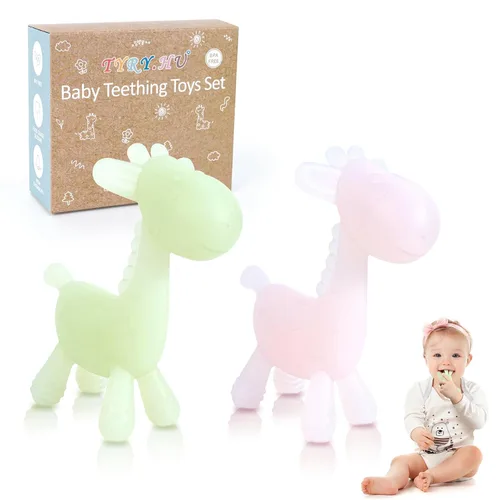 Miniatura 12 de TYRY.HU Juguetes de dentición para bebés de 0-6 6-12 meses, mordedores de jirafa de silicona sin BPA para bebés de 3-6 meses, juguetes de masticar
