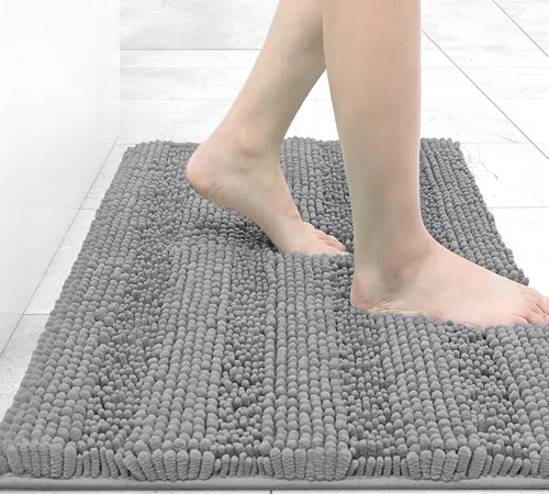 Miniatura 189 de Grandaily Alfombras de baño de felpilla a rayas de 24 x 16 pulgadas, extra gruesas y suaves, absorbentes, parte trasera de goma, alfombra de ducha