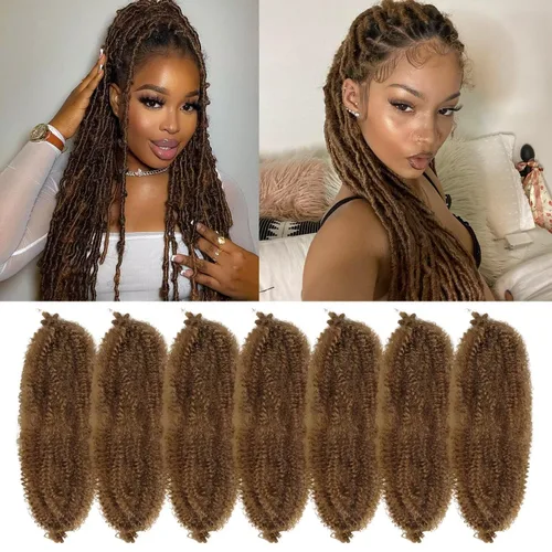 Miniatura 25 de Marley Twist - Cabello trenzado de 16 pulgadas, cabello afro trenzado elástico, paquete de 7 paquetes, cabello rizado rizado ombré, marrón Marrón