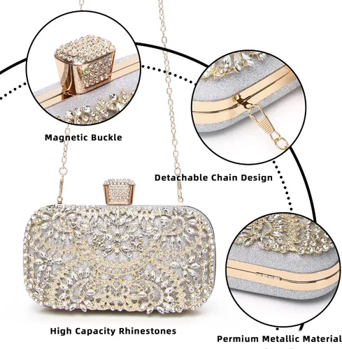 Miniatura 5 de fannos Bolso de mano dorado con diamantes de imitación bolso de mano dorado con diamantes de imitación bolso de mano dorado para mujeres y mujeres