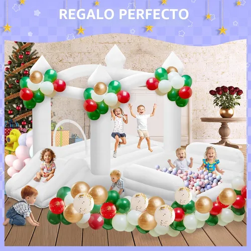 Miniatura 9 de Casa Inflable Blanca para Niños de 3-8, Casa Inflable Grande con Soplador de Aire Tobogán Piscina de Pelotas Saltando 100 Pelotas, Castillo Inflable