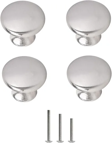 4X Perillas de gabinete de níquel cepillado satinado, pomo redondo en forma de seta, tiradores de cajón para armario, 30mm/1.18" para muebles de