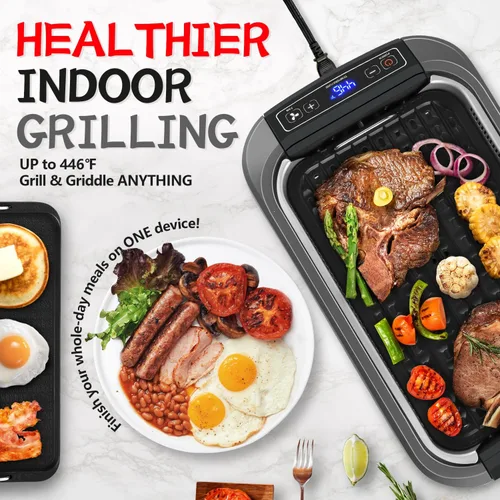 Miniatura 5 de CUSIMAX Parrilla sin humo, parrilla eléctrica para interiores, parrilla BBQ coreana de 1500W con parrilla extraíble antiadherente/placa de plancha
