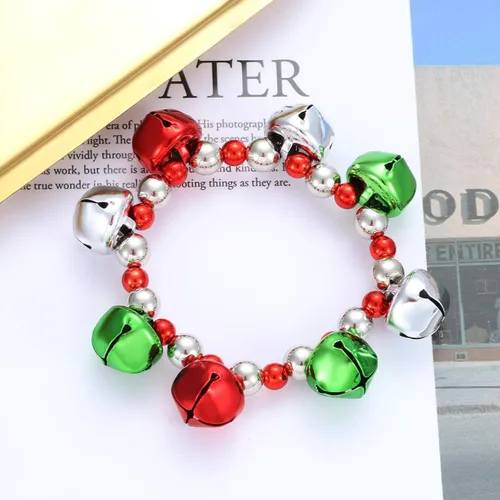 Miniatura 5 de 3pcs Christmas Jingle Bell Bracelets Xmas Multi Color Beaded Charm Stretch Bracelet Christmas Holiday Party Favors for Women Jewelry Gift