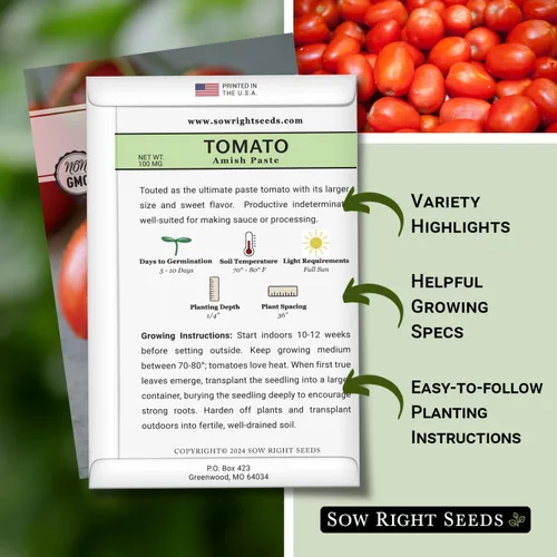 Miniatura 2 de Sow Right Seeds - Semillas de tomate Amish Paste para plantar - Herencia sin OMG para jardín exterior/interior - Tomates de alto rendimiento - Ideal