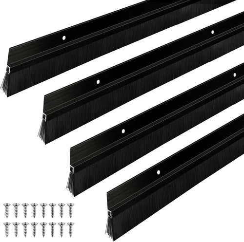 Miniatura 12 de Frienda Juego de 4 cepillos para puerta, cepillo de barrido inferior, burlete de aluminio para puerta con tornillos para huecos de hasta 1 pulgada