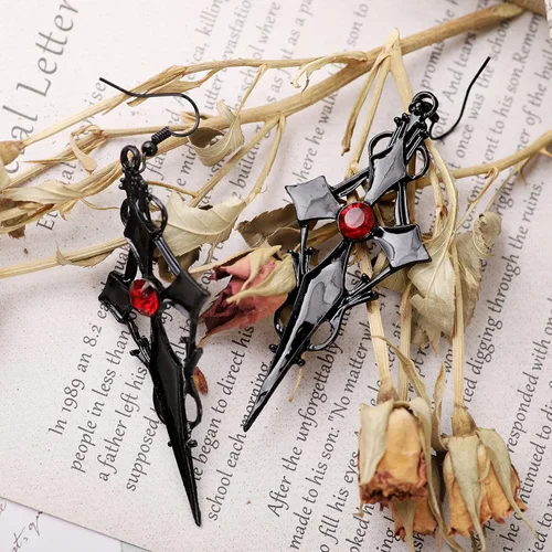 Miniatura 5 de Sacina Aretes de cruz gótica, aretes de cruz negra para mujer, aretes góticos, aretes góticos, aretes de Halloween, joyería de disfraces, regalo