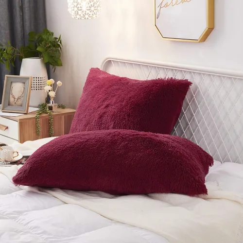 Miniatura 12 de Juego de 2 fundas de almohada estándar de piel sintética de terciopelo suave, fundas de almohada decorativas con cierre de cremallera