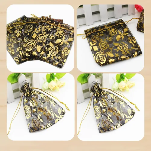 Miniatura 3 de QIANHAILIZZ Paquete de 100 bolsas de regalo de organza con forma de corazón de flores de 2.8 x 3.5 pulgadas, bolsa de regalo para dulces, bolsa