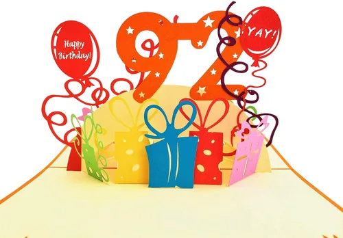 Miniatura 2 de iGifts And Cards Tarjeta desplegable 3D de cumpleaños 92, regalos coloridos y celebración de hitos de globos, saludo sincero para personas mayores