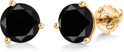 Miniatura 107 de Gem Stone King Aretes de Martini de oro amarillo de 14 quilates Aretes de tuerca de 3 puntas para mujeres y hombres Redondos de 0.236 pulgadas