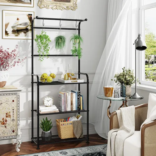 Miniatura 3 de Ekisemio Soportes para plantas al aire libre con ganchos, estantes altos de metal para plantas de interior para macetas colgantes, color negro