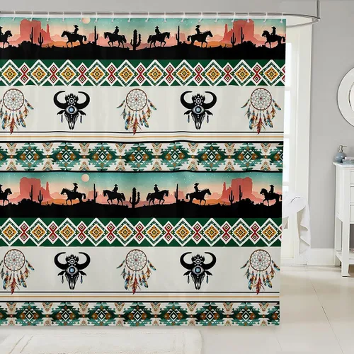 Miniatura 12 de Castle Fairy Cortina de ducha geométrica bohemia tribal exótica para baño, juego de cortina de ducha para niños y adultos, cortina de baño retro