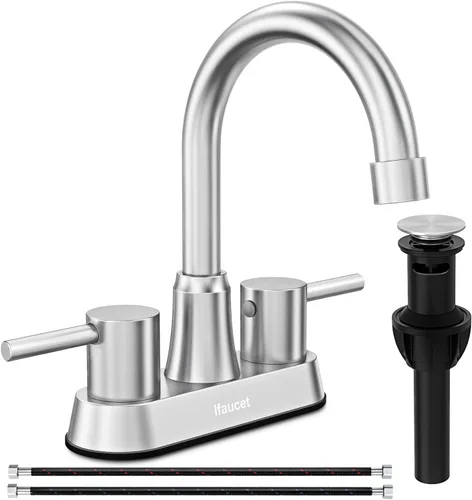 Grifos de baño, grifo de baño de 3 agujeros, grifo de lavabo de baño, grifo para lavabo de 4 pulgadas con 2 manijas tipo centerset, libre de plomo,