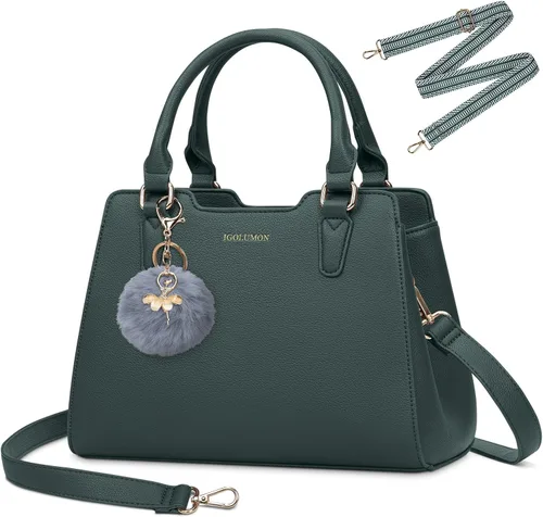 IGOLUMON Bolso de mujer con asa superior de cuero vegano sintético Satchel Monedero para mujer Bolso de mano de diseñador con lindo pompón