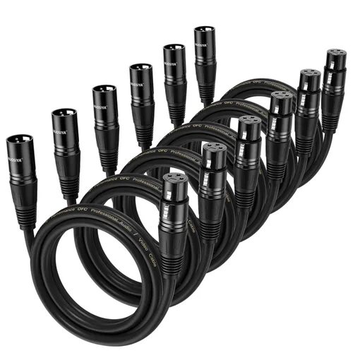 Miniatura 14 de Cable XLR de 1.5 pies, 6 unidades, cables de micrófono, cable de altavoz de micrófono equilibrado de alta calidad con cable XLR macho a hembra DMX