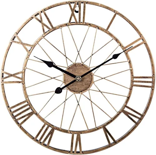 Reloj de pared, reloj de pared de metal vintage silencioso para decoración del hogar, diámetro de 15.7 in, dorado