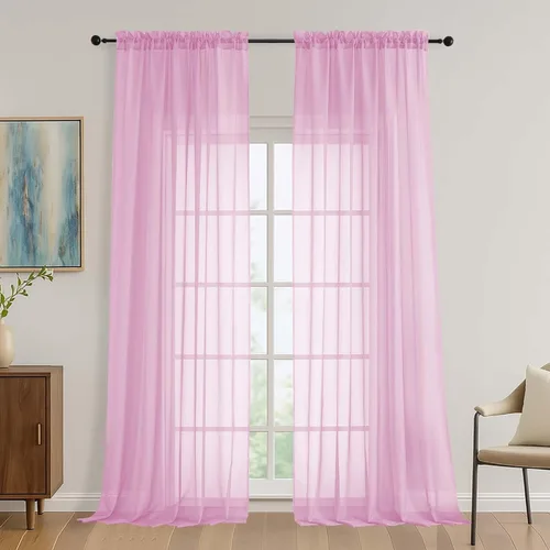 Miniatura 227 de OVZME - Cortinas traslúcidas blancas de 45 pulgadas de largo, 2 paneles, cortinas de gasa con bolsillo para barra para ventanas pequeñas, cada una