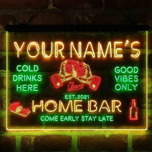 Letrero de luz de neón LED tricolor de cristal de whisky personalizado para bar en casa, nombre personalizado, fecha, texto, cita, fuente verde y