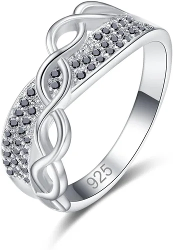 Miniatura 98 de Narica Anillo de 21 piedras chapadas en plata, apilables, corte redondo, zafiro azul, circonita cúbica, relleno de circonita cúbica, halo