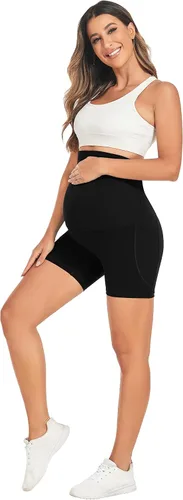 Miniatura 4 de DALIGIRL Pantalones cortos de maternidad sobre el vientre con bolsillos, pantalones cortos de yoga deportivos para mujer para el embarazo de verano