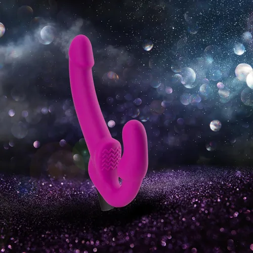 Miniatura 9 de Blush Temptasia Estella - Consolador vibrador curvado de silicona de 9.5 pulgadas, doble extremo sin tirantes, recargable, impermeable, profundo Rosa