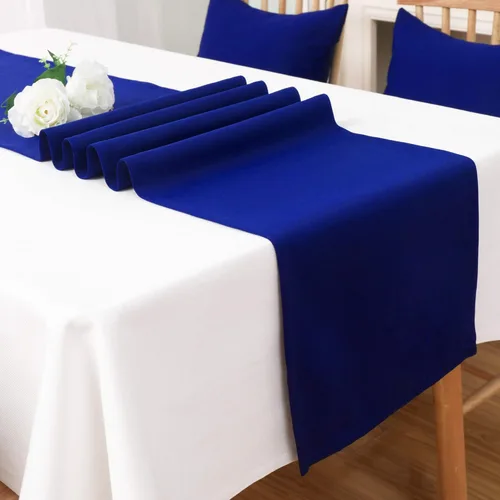 Miniatura 4 de DUALIFE Camino de mesa azul real de 14 x 108 pulgadas de largo, color sólido, poliéster grueso, tela decorativa hecha a mano para bodas, fiestas
