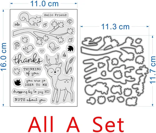 Miniatura 2 de Juego de sellos y troqueles de ardilla de ciervo pequeño para hacer tarjetas, sellos transparentes y troqueles de corte de metal para álbumes
