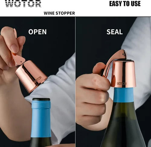 Miniatura 5 de WOTOR Tapones de vino de acero inoxidable para botella de vino, tapón con silicona reutilizable, a prueba de fugas, mantiene fresco, triple