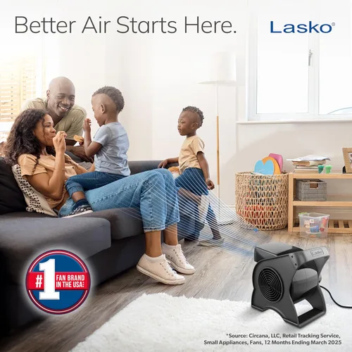 Miniatura 2 de Lasko Ventilador utilitario portátil, ventilador giratorio de alta velocidad de 12 pulgadas, 289 CFM, 3 velocidades, 2 salidas de accesorios de 120